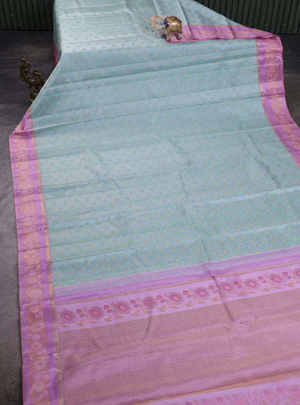 Pastel blue - Lavender Pure Kanchipuram Silk Saree