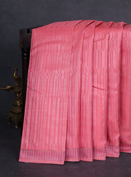 Peach Pink - Purple Pure Kanchipuram Silk Saree
