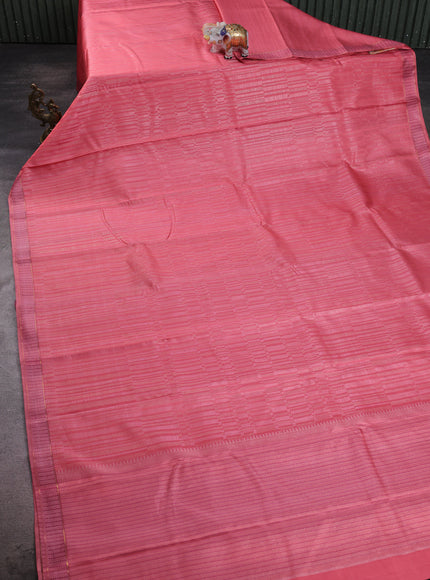 Peach Pink - Purple Pure Kanchipuram Silk Saree