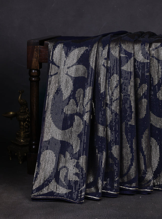Navy Blue Georgette Sequin Embroidery Saree