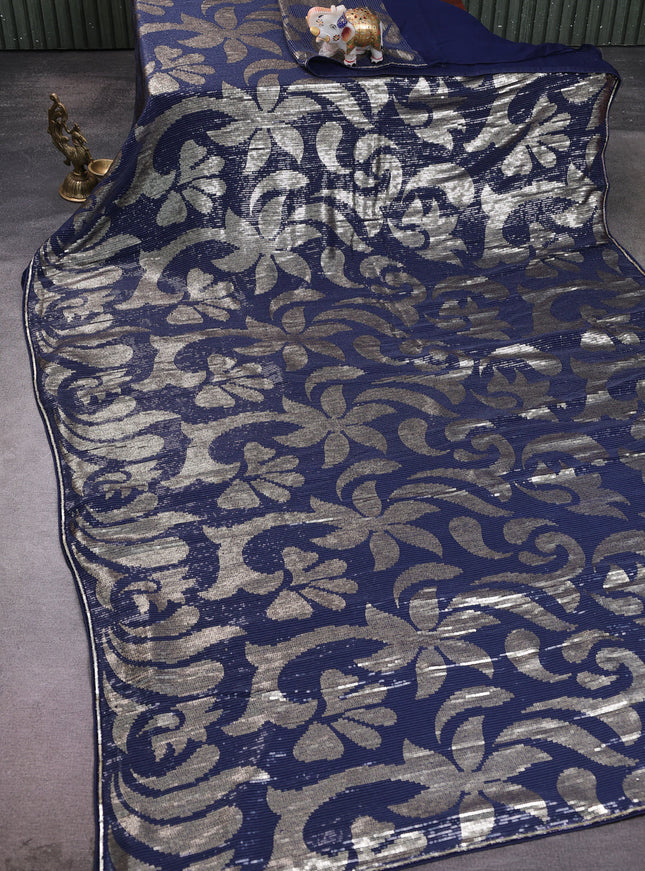 Navy Blue Georgette Sequin Embroidery Saree