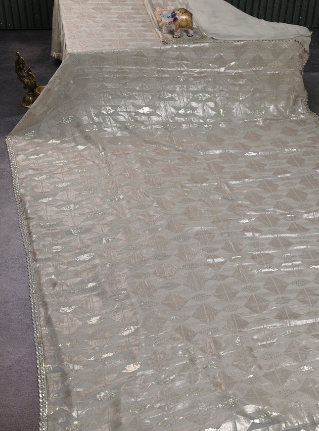 Beige Georgette Sequin Embroidery Saree