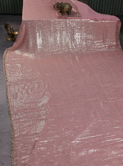 Peach Georgette Sequin Embroidery Saree