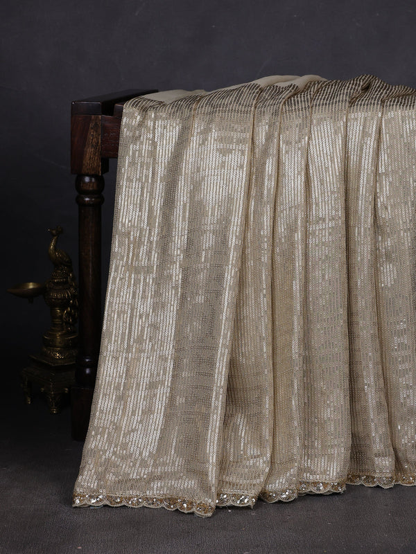 Beige Georgette Sequin Embroidery Saree