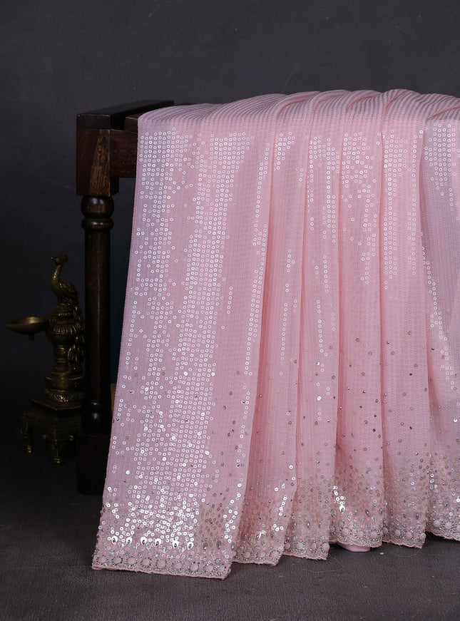 Baby Pink Georgette Sequin Embroidery Saree