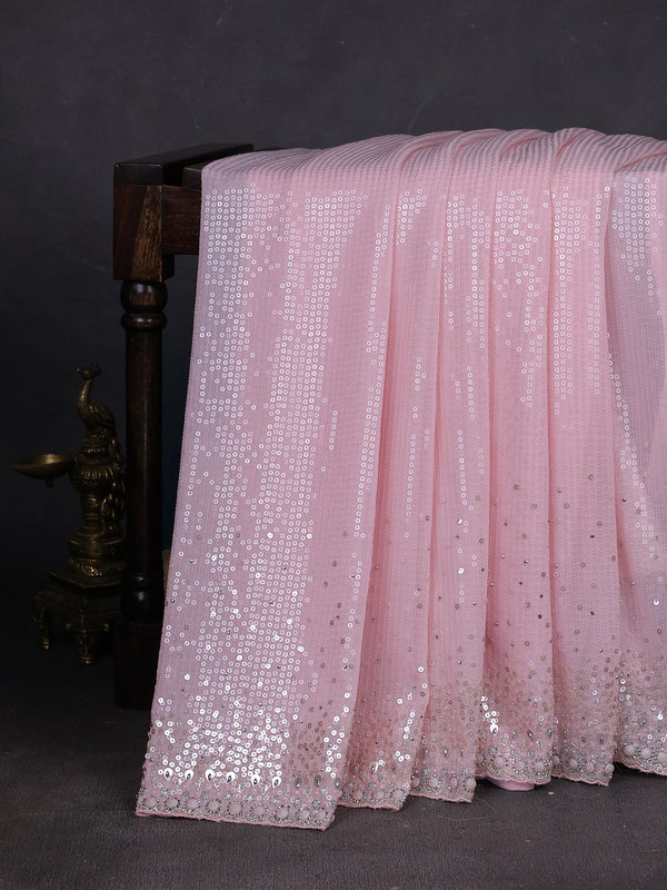 Baby Pink Georgette Sequin Embroidery Saree
