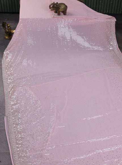 Baby Pink Georgette Sequin Embroidery Saree