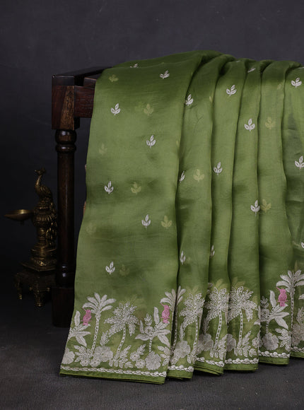 Green Organza Embroidery Silk Saree