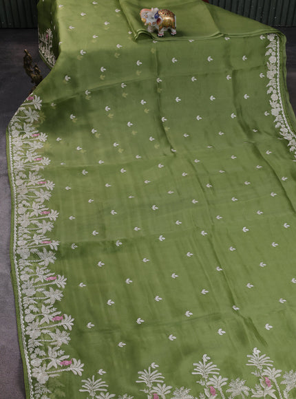 Green Organza Embroidery Silk Saree
