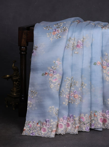 Aqua Mint Organza Embroidery Silk Saree