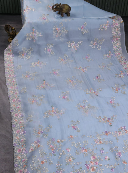 Aqua Mint Organza Embroidery Silk Saree
