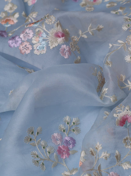 Aqua Mint Organza Embroidery Silk Saree