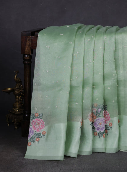 Pastel Green Organza Embroidery Silk Saree