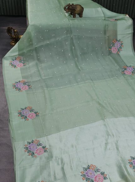 Pastel Green Organza Embroidery Silk Saree