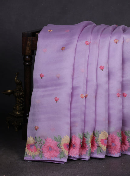 Lavender Organza Embroidery Silk Saree