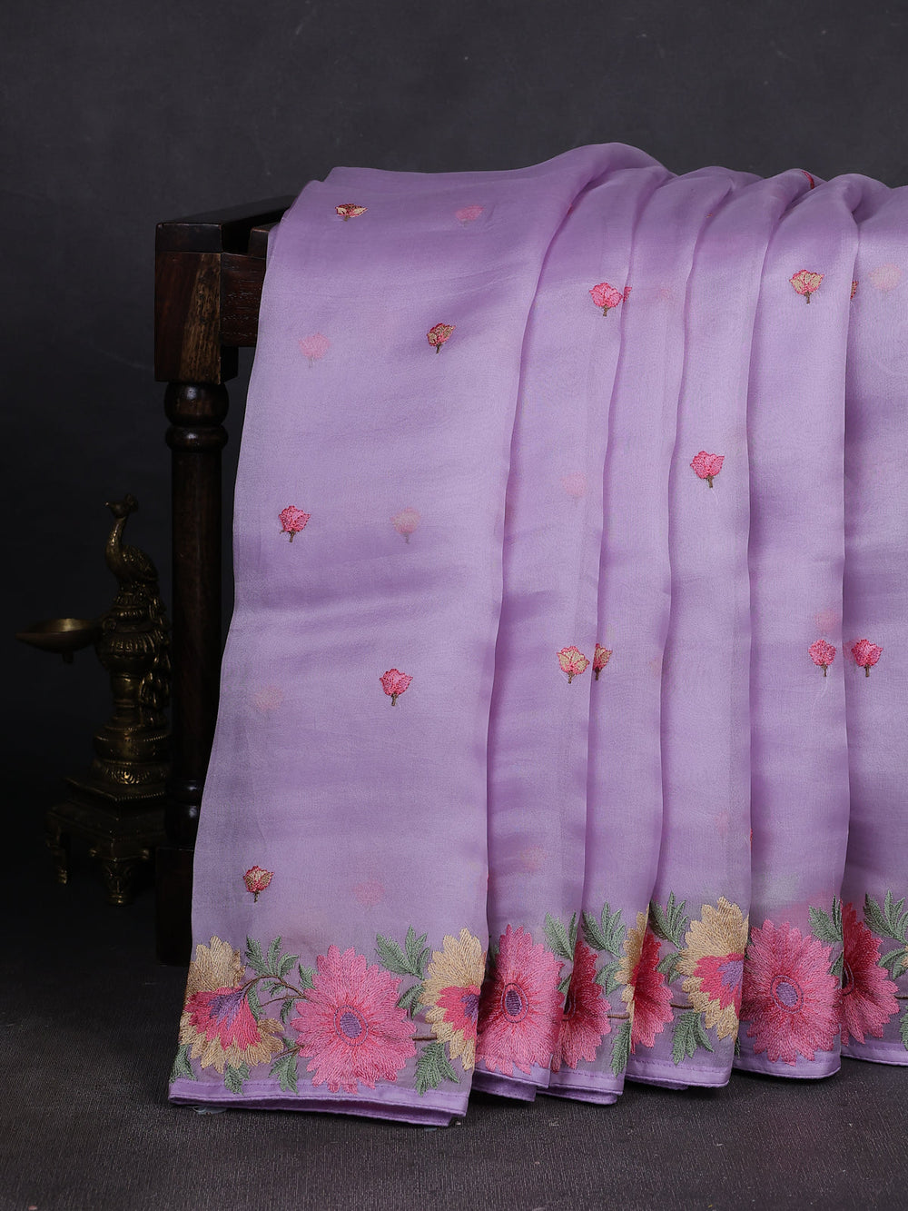 Lavender Organza Embroidery Silk Saree