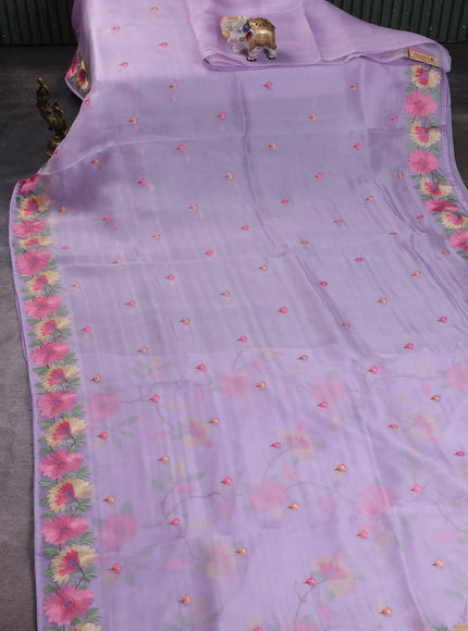 Lavender Organza Embroidery Silk Saree