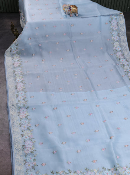Pastel Blue Organza Embroidery Silk Saree