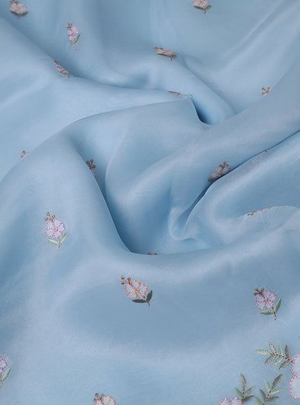 Pastel Blue Organza Embroidery Silk Saree