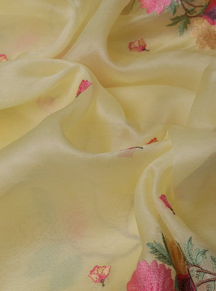 Pale Yellow Organza Embroidery Silk Saree