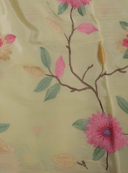 Pale Yellow Organza Embroidery Silk Saree