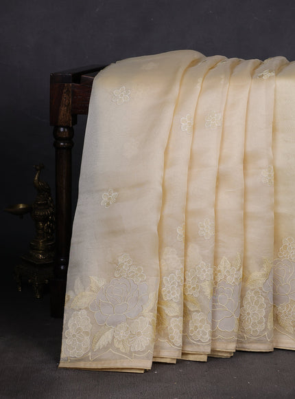 Light Yellow Organza Embroidery Silk Saree