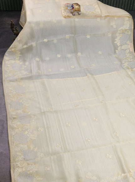 Light Yellow Organza Embroidery Silk Saree