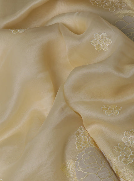 Light Yellow Organza Embroidery Silk Saree
