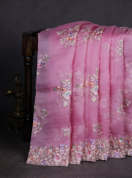 Light Pink Organza Embroidery Silk Saree