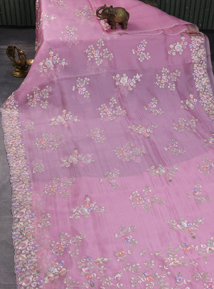Light Pink Organza Embroidery Silk Saree
