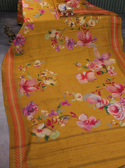 Dark Mustard Tussar Printed Silk Saree