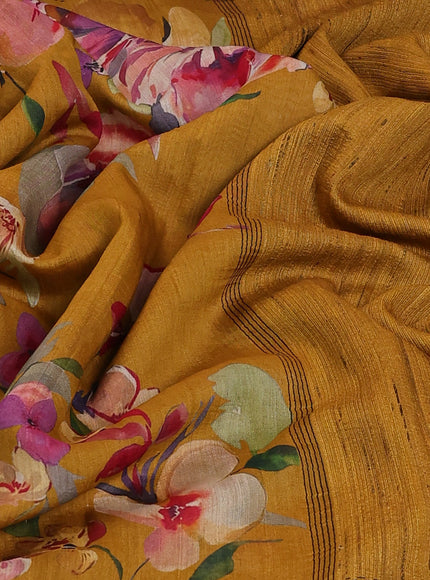 Dark Mustard Tussar Printed Silk Saree