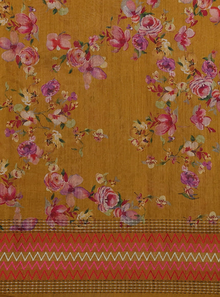 Dark Mustard Tussar Printed Silk Saree