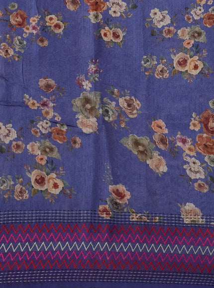Blue Tussar Printed Silk Saree