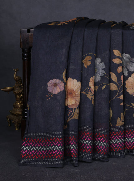 Black Tussar Printed Silk Saree