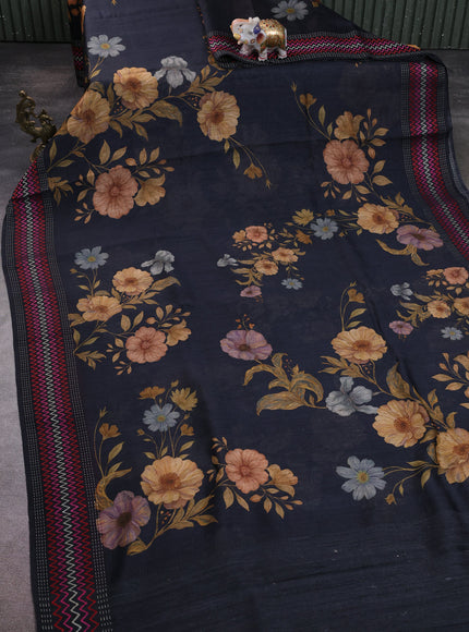 Black Tussar Printed Silk Saree