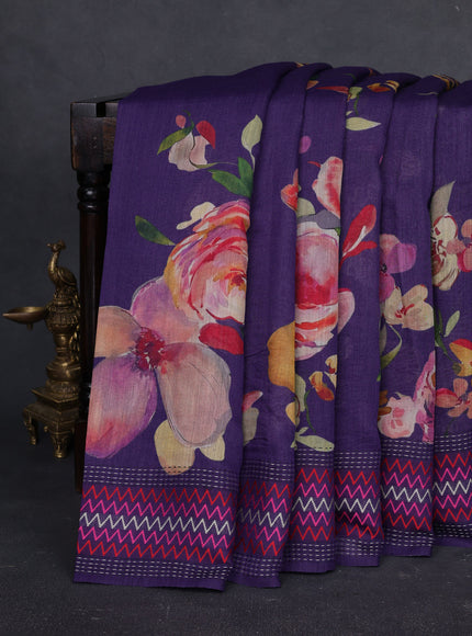 Violet Tussar Printed Silk Saree