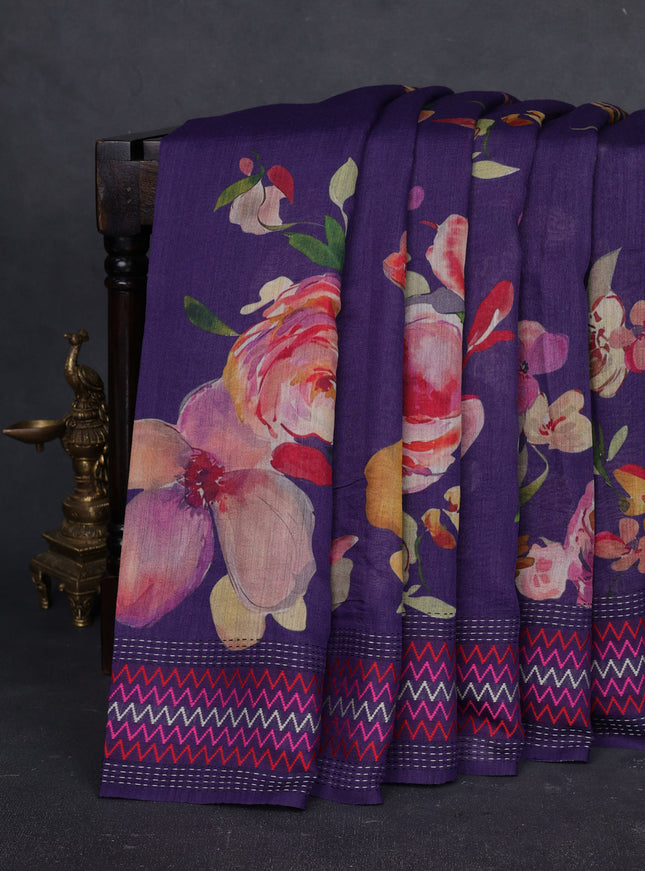 Violet Tussar Printed Silk Saree