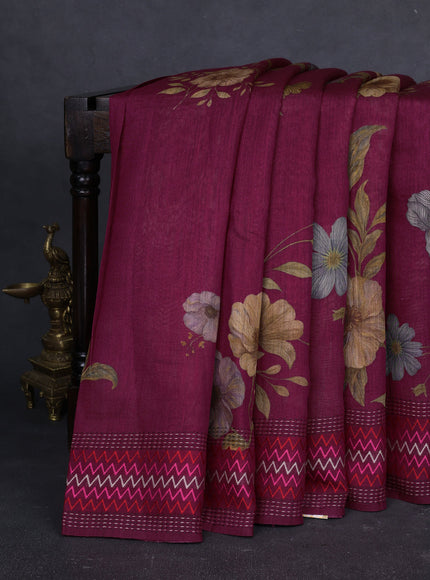 Maroon Tussar Printed Silk Saree