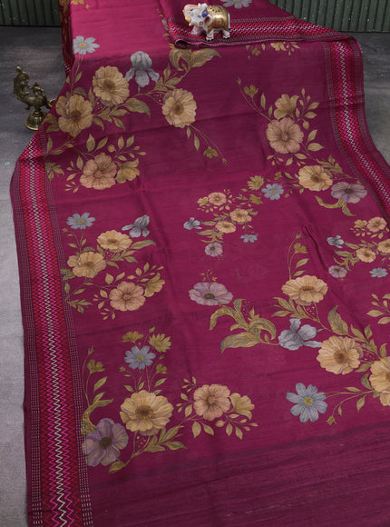 Maroon Tussar Printed Silk Saree