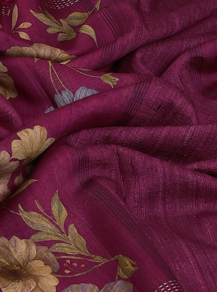 Maroon Tussar Printed Silk Saree