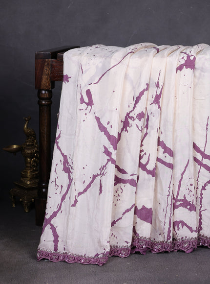 Cream - Rosy Brown Crepe Sequin Embroidery With Readymade Blouse