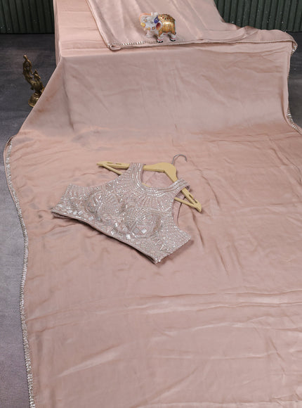 Beige Crepe Sequin Embroidery With Readymade Blouse