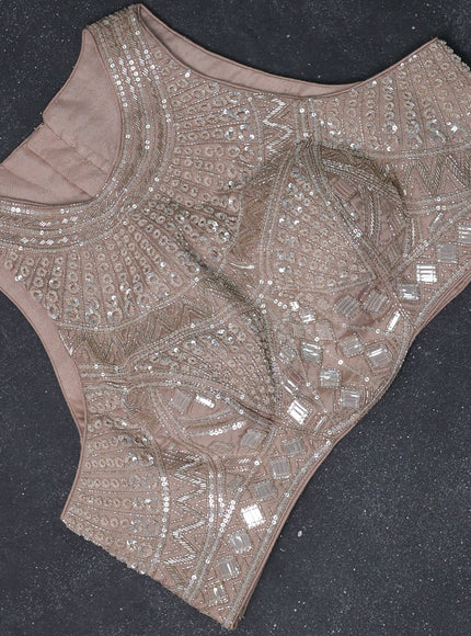 Beige Crepe Sequin Embroidery With Readymade Blouse