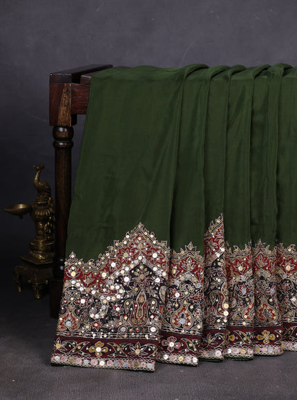 Green Crepe Sequin Embroidery With Readymade Blouse