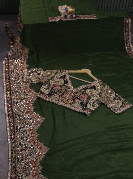 Green Crepe Sequin Embroidery With Readymade Blouse