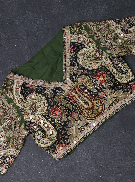 Green Crepe Sequin Embroidery With Readymade Blouse