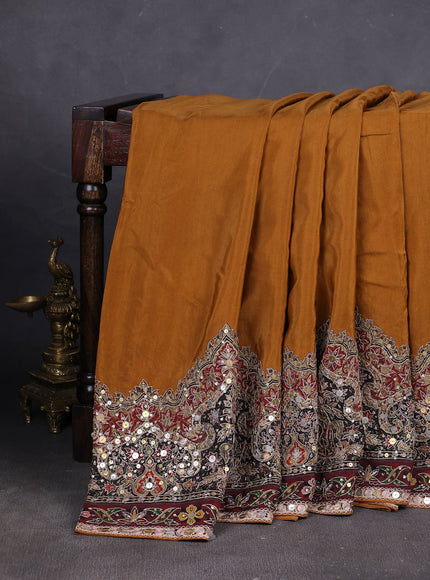 Dark Mustard Crepe Sequin Embroidery With Readymade Blouse