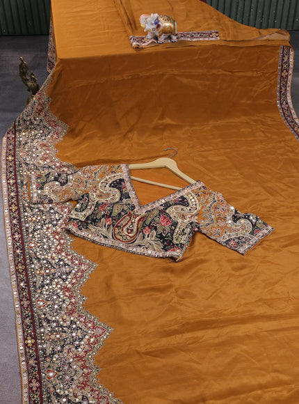 Dark Mustard Crepe Sequin Embroidery With Readymade Blouse