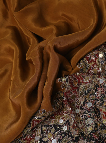 Dark Mustard Crepe Sequin Embroidery With Readymade Blouse